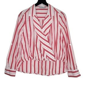 Anthropologie Harshman Top XS Red White Stripe Roll Tab‎ Sleeve Surplice Hi Lo